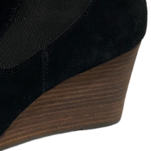 LUCKY BRAND Yamka Black Suede Wedge Chelsea Stacked Heel Bootie Shoes Size 10 - Picture 8 of 10